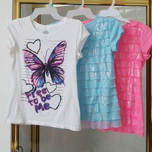 3 Pieces Girl Cotton Ruffles shortsleve Wht shirts